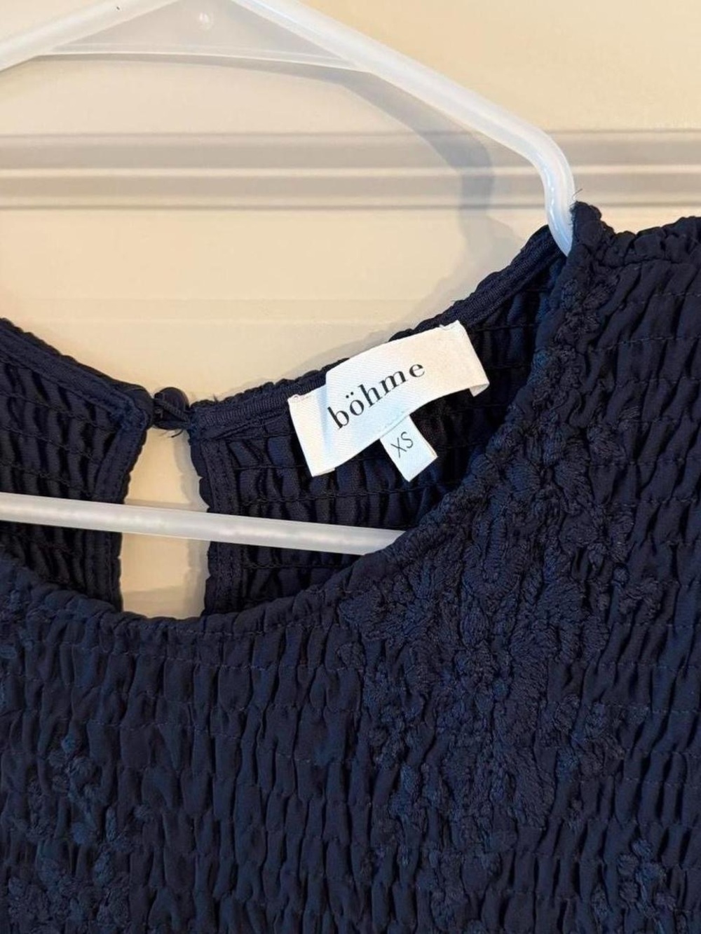 Böhme Navy Blue Smocked Embroidered Midi Dress - Picture 3 of 4
